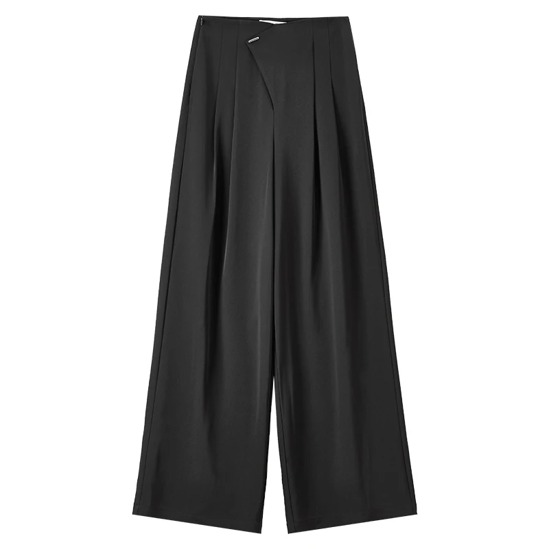 SENTUBILA Straight Full Length Pant For Women 2025 Autumn High Waist Loose Metal Button Solid Folds Long Women Trouers 143K55798
