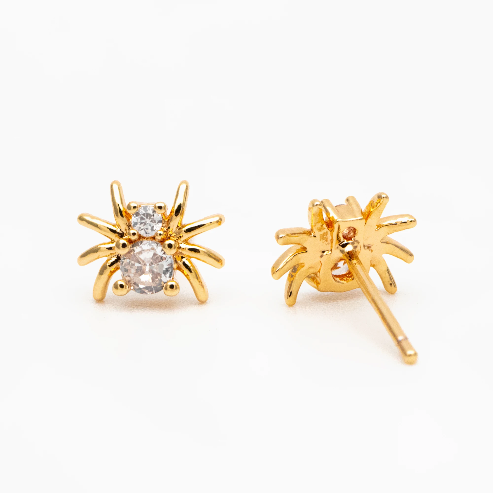 

10pcs CZ Pave Gold Spider Earrings 7x8mm, Gold Plated Brass Araneid Stud Earrings (GB-4126)