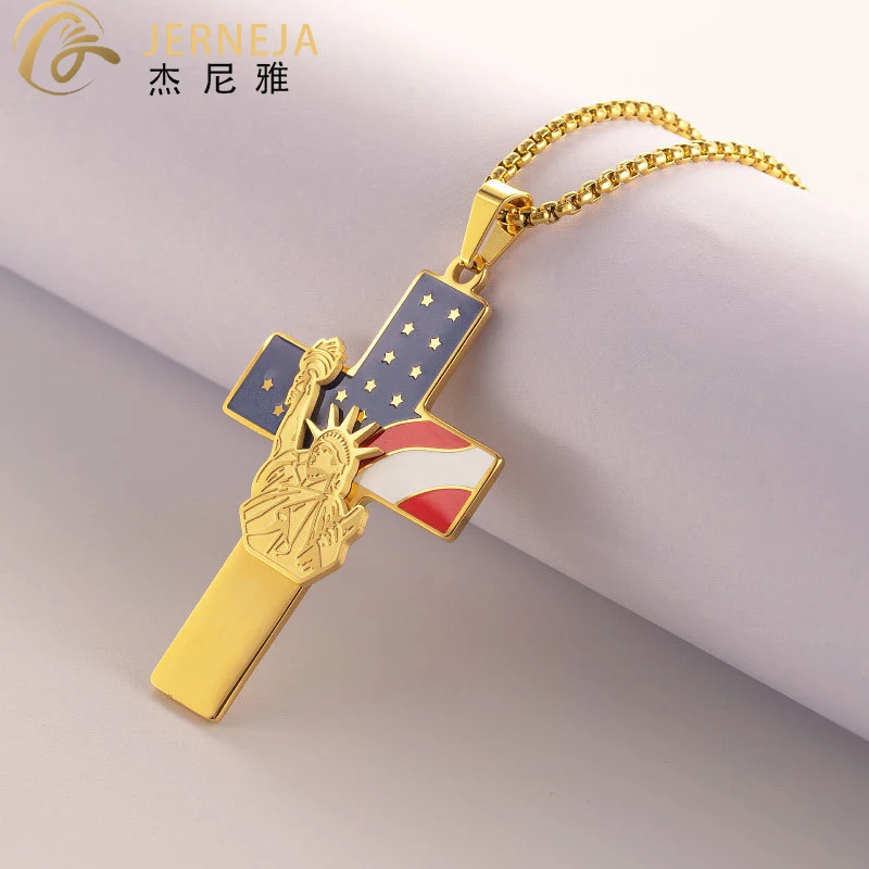 Cross Necklace Jewelry Halloween Christmas Gift Stainless Steel Fade Resistant, Allergy Resistant Unisex Pendant 5.9 * 1.1cm