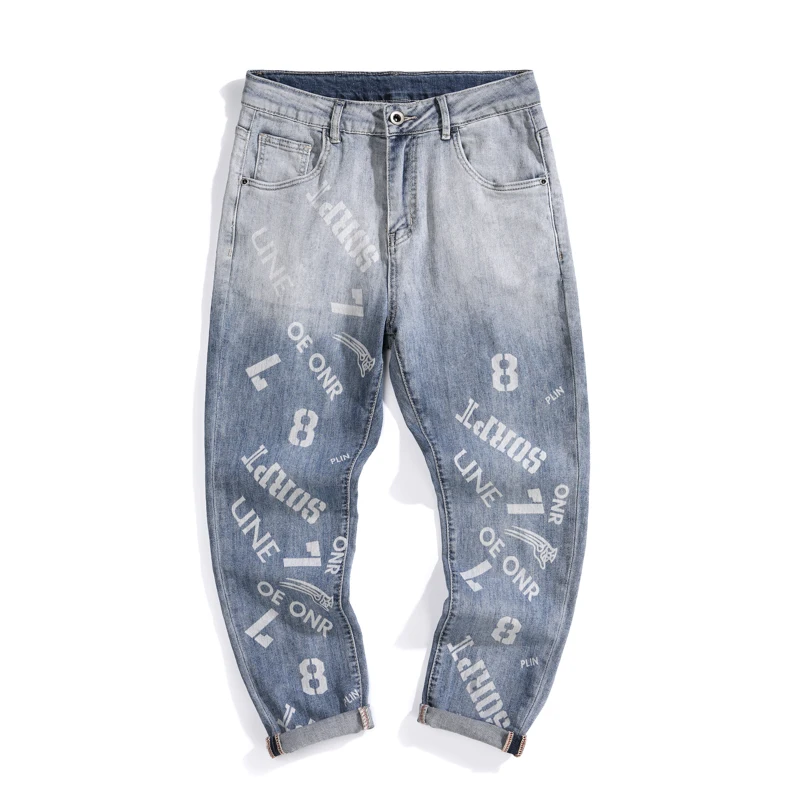 

Men's Copped Trousers Jeans Faded Blue Stretch High Street Capris Pants Fashion Patterns Desinger Baggy Jeans Denim Trousers