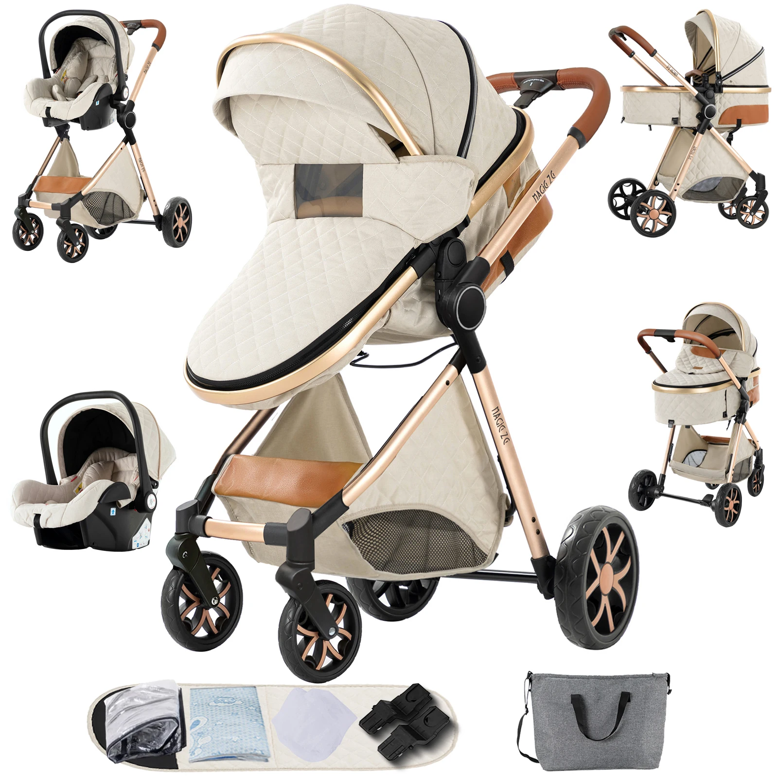 Kinderwagen voor kinderwagen 3-in-1 kinderwagen met opbergmand Lichte kinderwagen babyauto's babyaccessoires, kinderwagen voor kinderautostoeltje