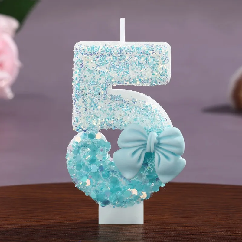 1PC Gradient Orchid Bow Digital Candle Birthday Decoration Wishing Candle Party Girl's Heart Anniversary