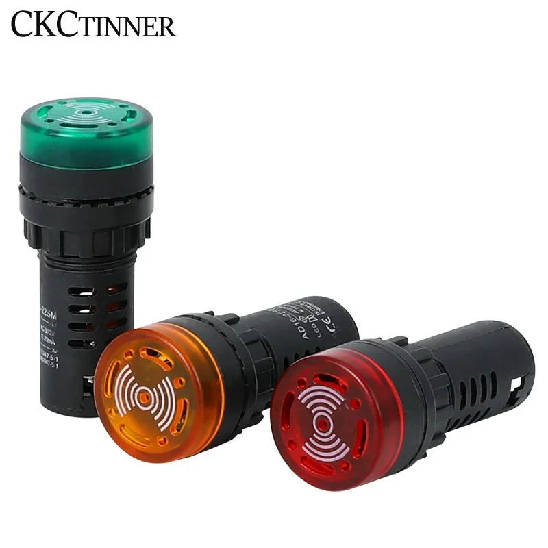 1pcs AD16-22SM 12V 24V 220V 380V 22mm Flash Signal Light Red LED Active Buzzer Beep Alarm Indicator Red Green Yellow Panel Mount