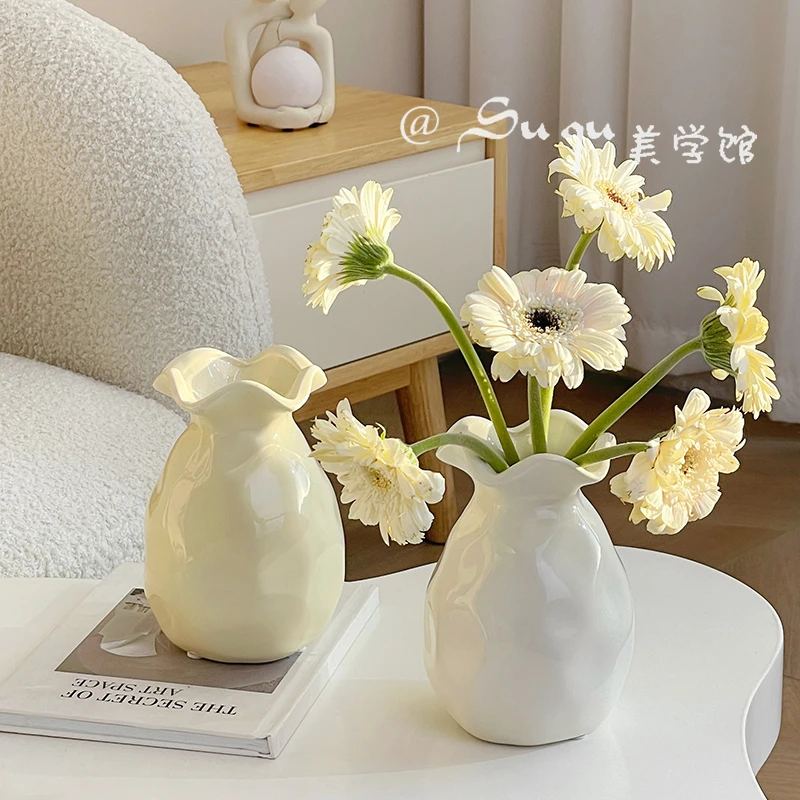 

Cream Ceramic Vase Simple Ornament Internet Celebrity High Living Room Hydroponic Flower Arrangement Decoration Jarrones