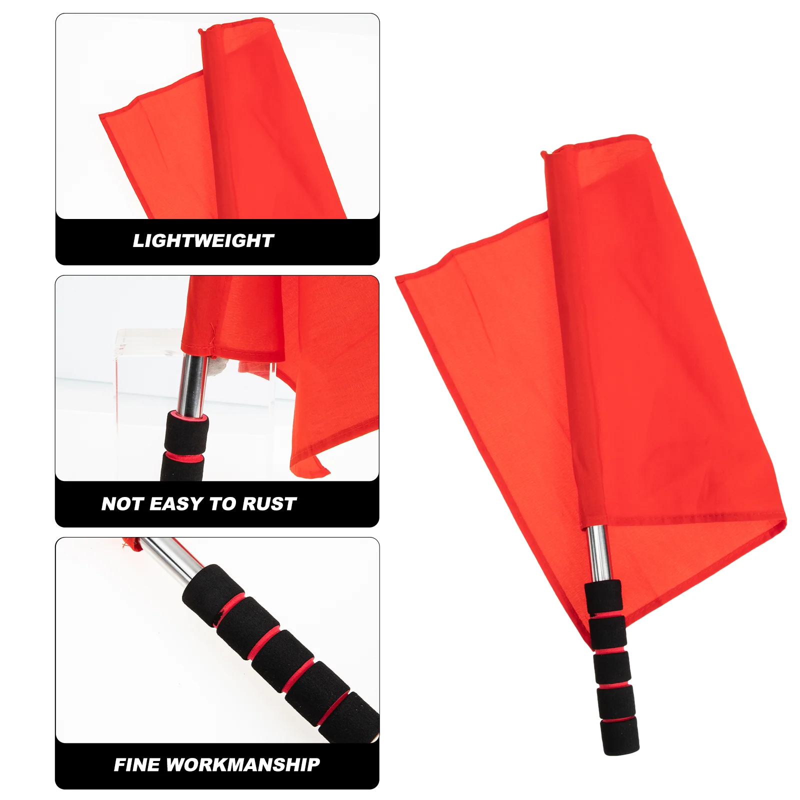 2 Pcs Sports Conducting Red Traffic Warning Flag Stainless Steel Pole Team Sports Flag Perfect for Outdoor Football Game