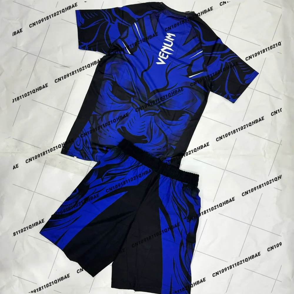 

Top Boxer MMA Octagonal Cage Blue lion 3D printing Tshirt Shorts Set Men Sports Training Running Set Speed drying Fighting Set