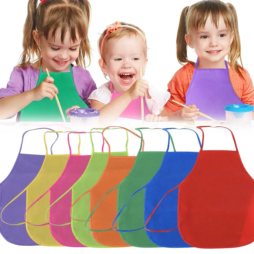 33*48cm Colorful Children Apron Non-Woven Fabric Apron for Kids Painting Baking Crafts Kitchen Playset Cooking Bib