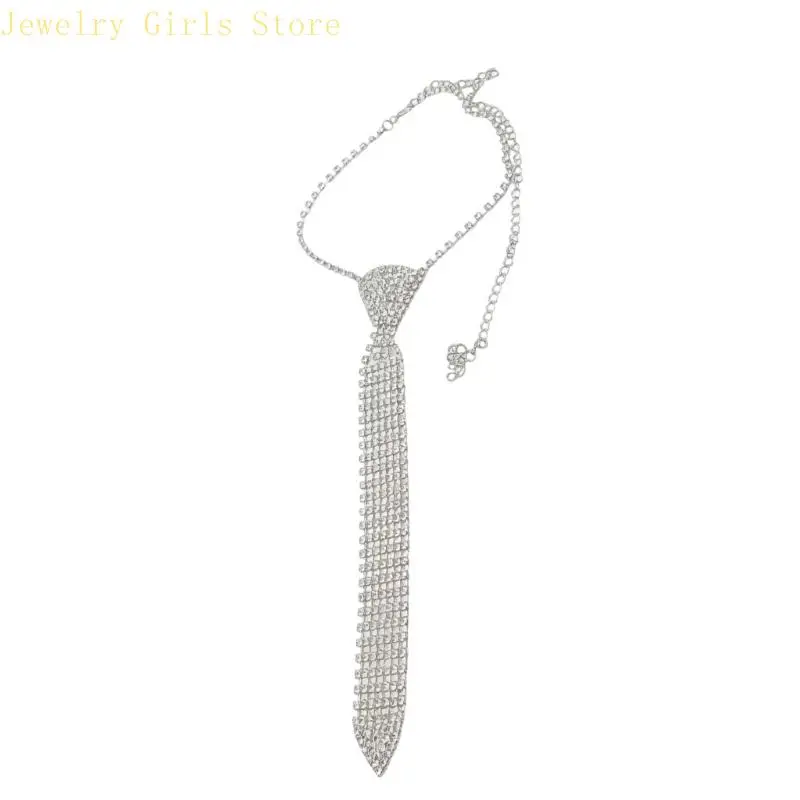 Stylish Rhinestones Tie Long Necklace Fashion Accessory For Parties Weddings And Formal Occasion Dressingup Neckpiece - Image 5