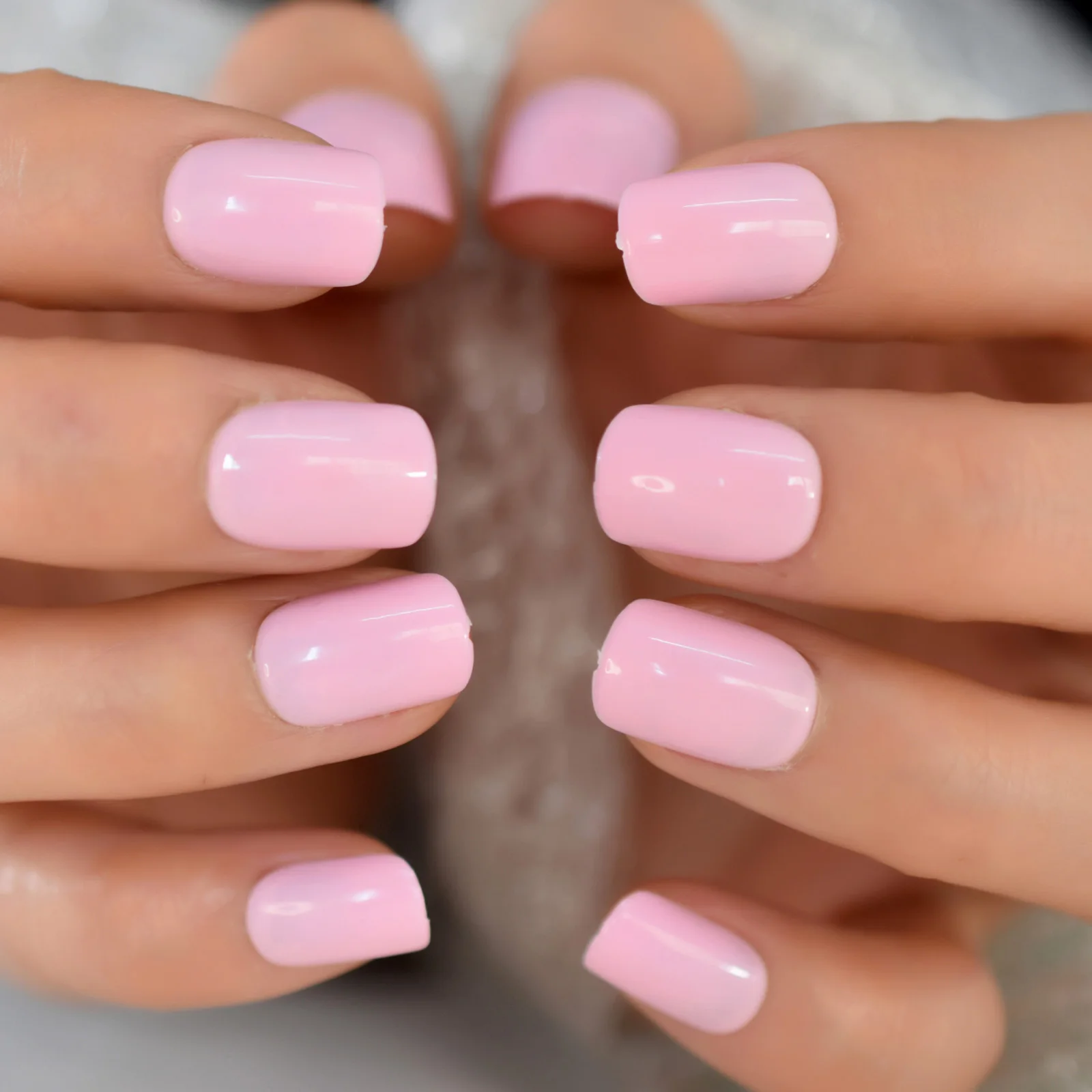 Short Pink Press on Nails  Round Soft Pink For Spring Summer Gel Polish Faux Ongles Pure Cute Date Petal Pink