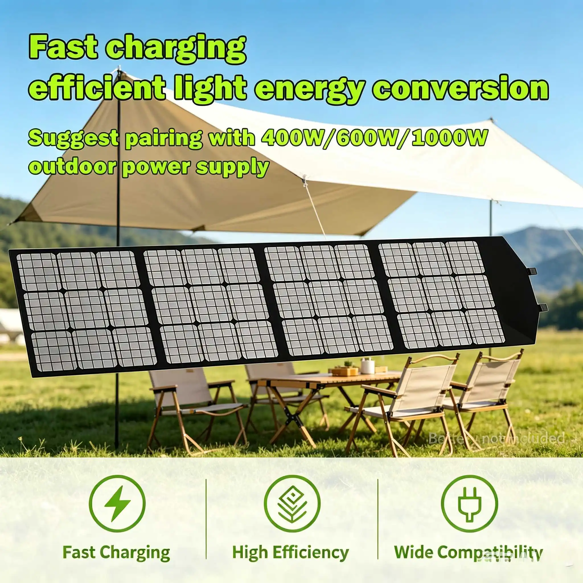 2000W Foldable Solar Panel Portable Outdoor Solar Charger for RV Camping Hiking Off-Grid Power Supply