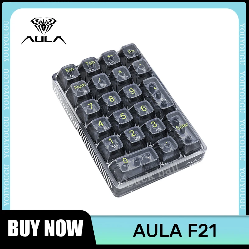 

Клавиатура аукциона F21 Цифровая беспроводная, Bluetooth, 3 режима, 21 клавиша, RGB подсветка, прозрачная цифровая механическая клавиатура