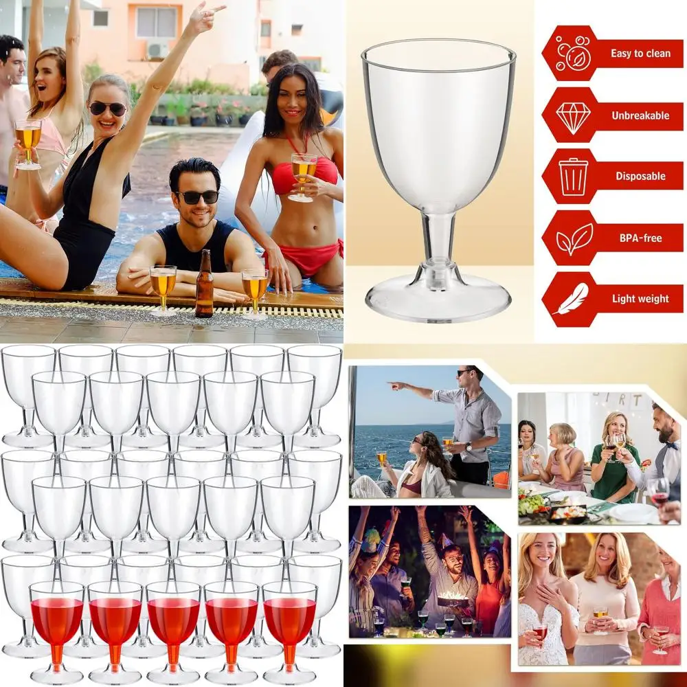 

Прозрачные пластиковые бокалы для вина на 6 унций, 200 упаковок одноразовых стаканов для свадеб, дней рождения и душа