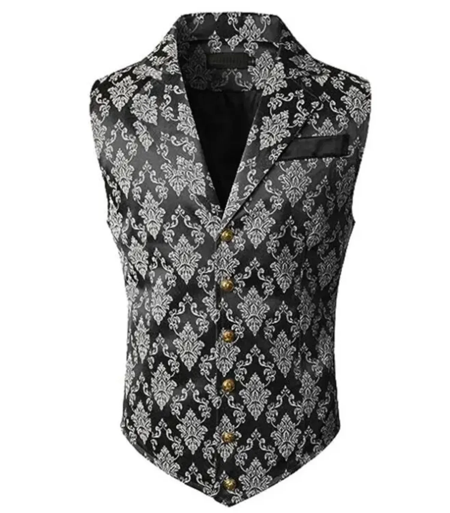 Viktorianische Blumen-Jacquard Herrenanzugweste Formelle Business-Weste mit Revers Einreihig Slim Fit Weste für Hochzeit Bankett Party – Detail 10