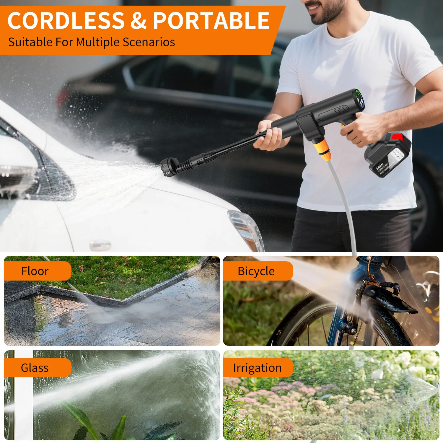 300 واط 35Bar فرش الكهربائية ارتفاع ضغط غسيل السيارات مدفع المياه سيارة لاسلكية غسالة تنوعا حديقة الري أداة #6