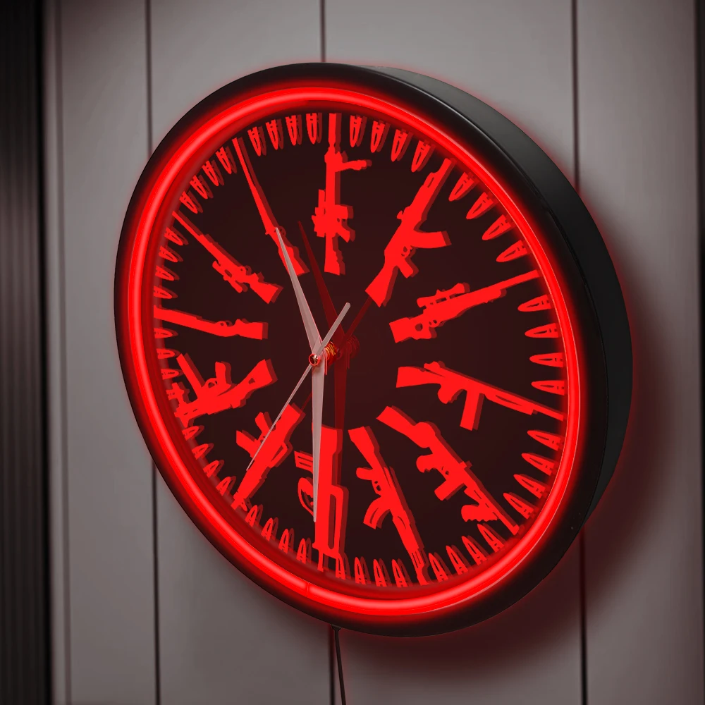 Vintage Gunsmith Firearms Rifle Sign LED Neon Wall Clock Man Cave Essential Shooters Gun Shop Metal Frame illuminated Wall Clock