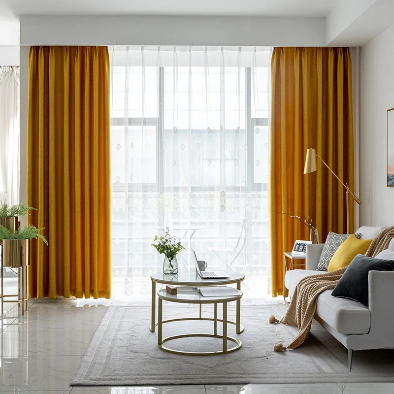 New Cortinas for Living Dining Room Bedroom Solid Orange Cortinas Light Luxury Silk Shading Curtians Windows Home Decoration