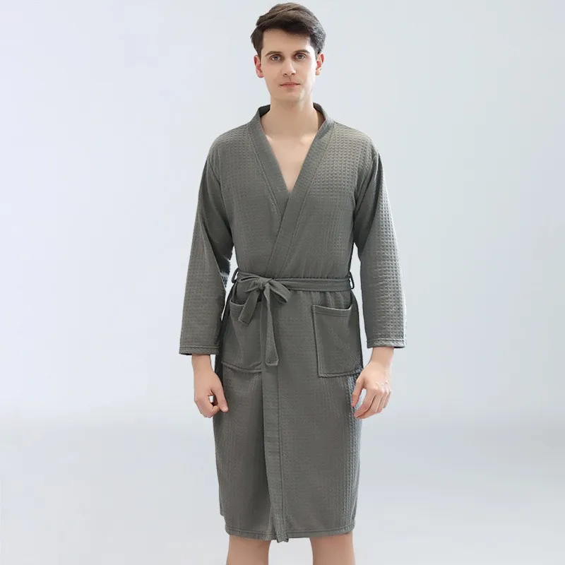 Men's Waffle Bathrobes Sauna Clothes Thin Sweat Steam Clothes Dressing Gowns Men's Absorbent Quick-drying Yukata Pajamas Pjs