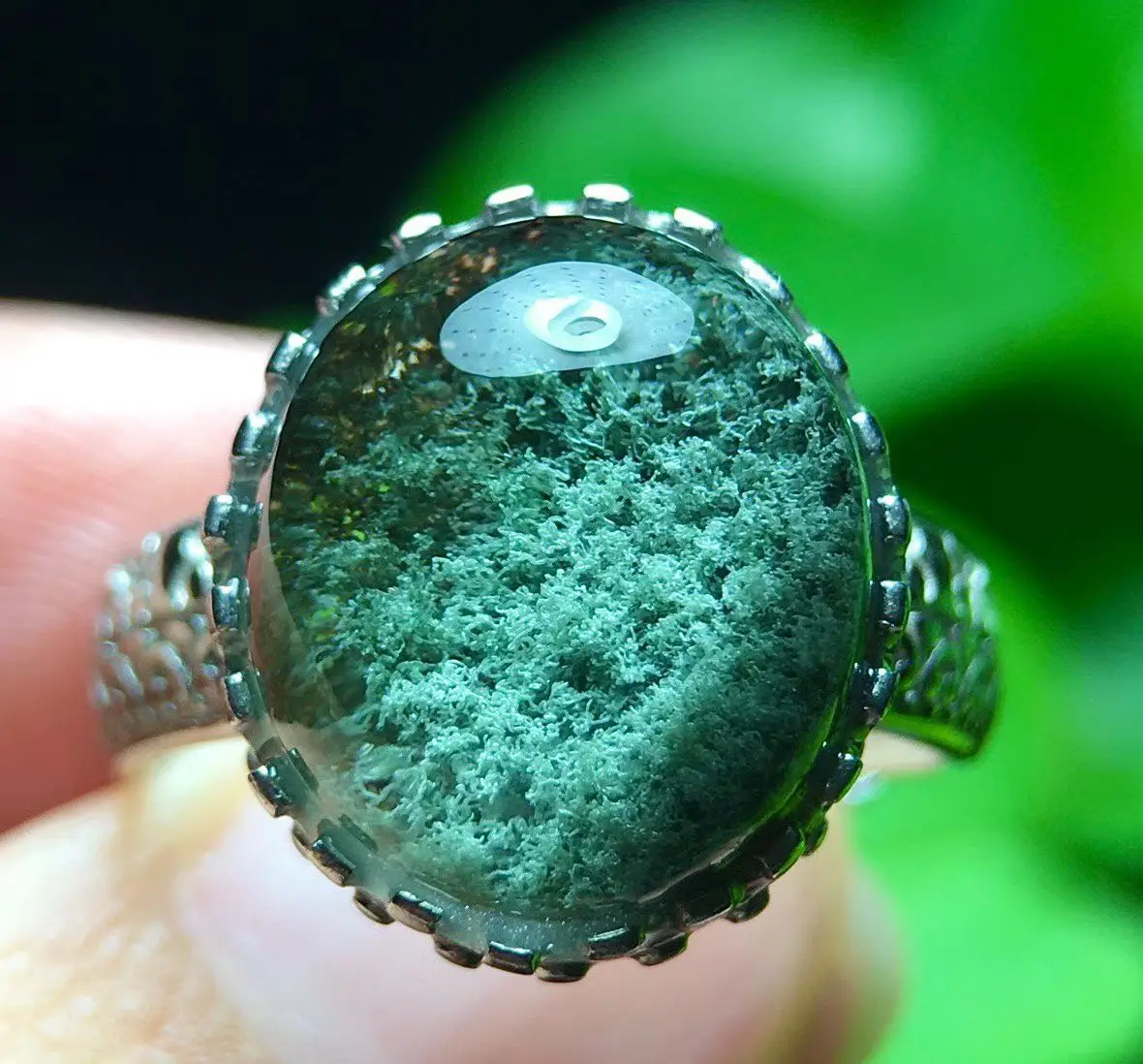 

Natural Green Phantom Adjustable Ring 14/13/8mm BIg Size Men 925 Silver Bead Phantom Women Men Jewelry AAAAAA