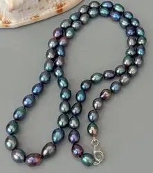 natural Freshwater Cultured Black Rice Pearl Long Necklace 18“925 Silver Clasp