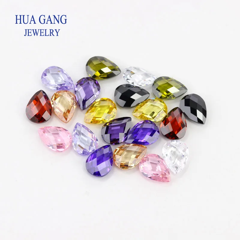 Single hole 5A Pear Double CheckerBoard Cubic Zirconia Stone Multicolor Brilliant Cut Synthetic Gems Beads For Jewelry