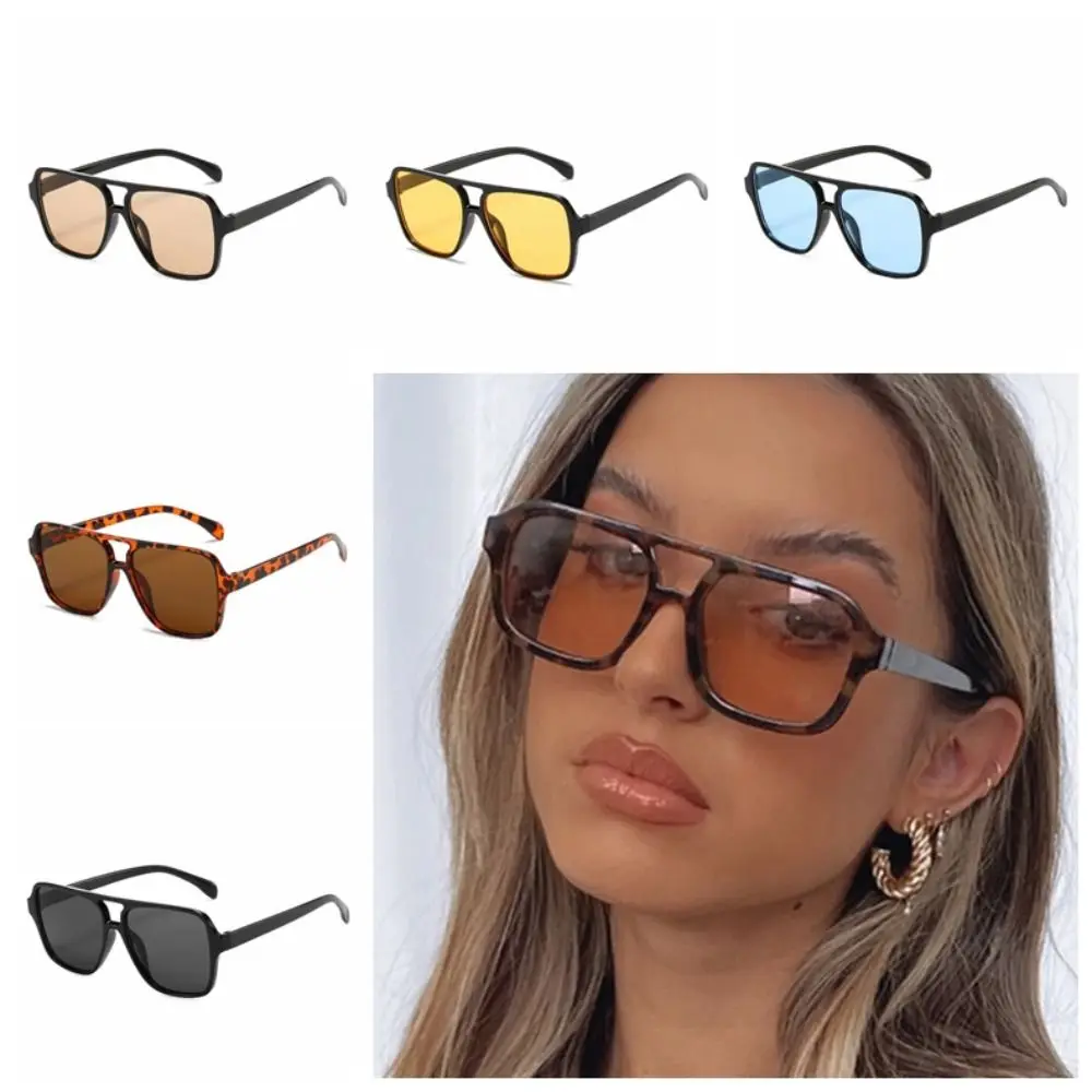 Personalized Big Frame Square Sunglasses Double Beam Punk Pilot Sun Glasses Leopard Print UV400 Retro Eyewear Travel