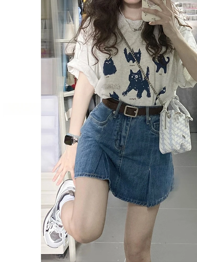 

High Waist A-Line Skirt Women's Denim ort Skirts Pear ape Slimming f-length Skirts Korean Sle Commute Design