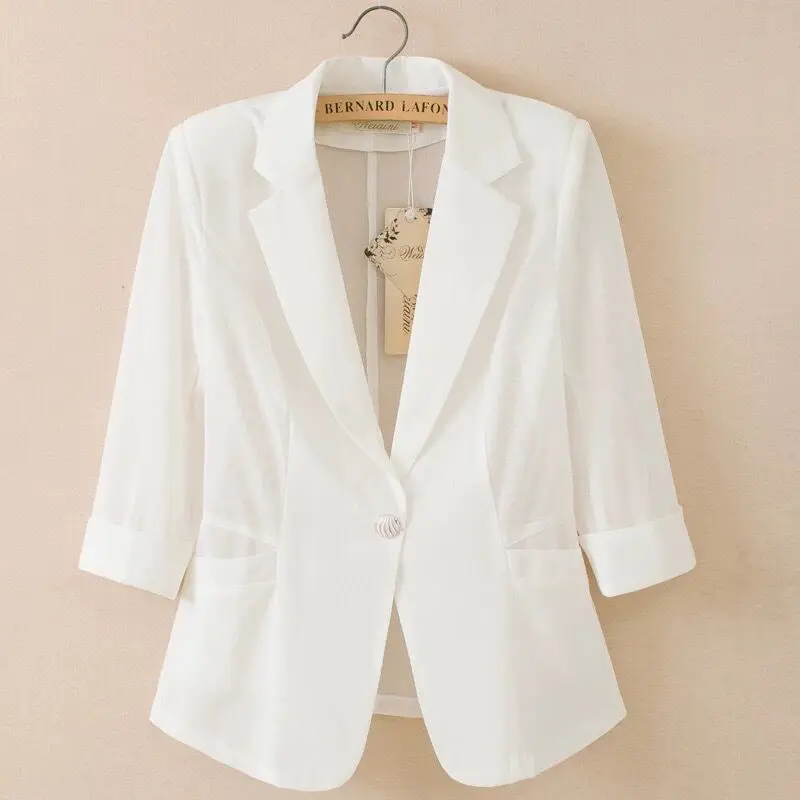 

Black White Casual Women's Suit Coat 2023 Summer New Three Quarter Sleeves Mesh Sun-Protective Jacket Thin Small Blazer