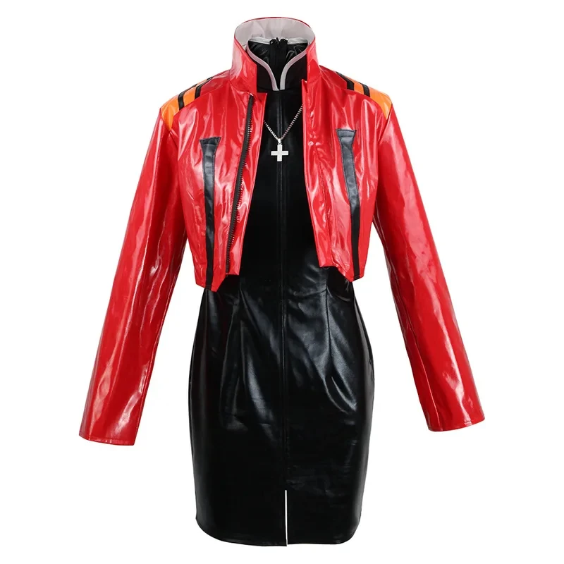 

Anime EVA Katsuragi Misato Cosplay Red Jacket Dress Wig Uniform Halloween Party Costume yy:89