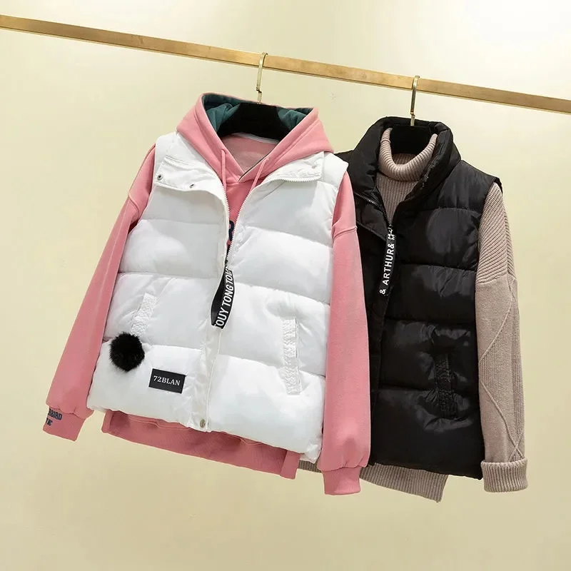 

2023 New Womens Winter Thick Slim Vest Stand Collar Puffer Jackets Sleeveless Waistcoat Top Warm Coat Cotton Padded Jacket