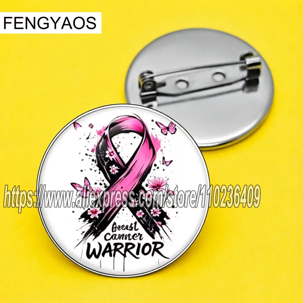 Stainless Steel Breast Cancer Brooch Pink Ribbon Badge Inspirational Gift