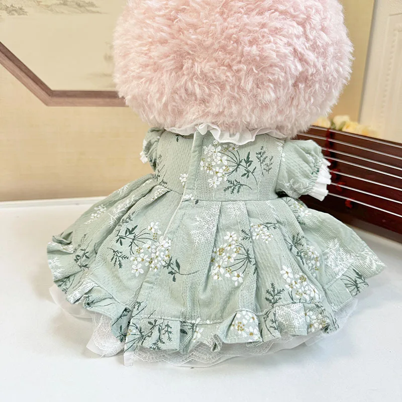 Ropa para muñecas adecuada para vestido de palacio Floral verde Mokoko de 38cm, conjunto de accesorios con pinza para el pelo, juguete de diseño creativo, ropa Labubu