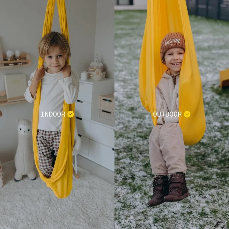 Balanço sensorial interno e externo, algodão, elastano, poliéster, composição exclusiva, rede 59x59, pod de terapia para crianças e adultos, suporte para cima