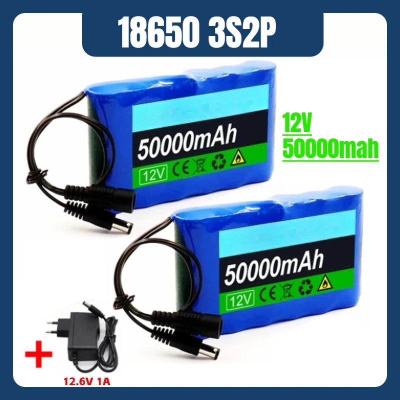

18650 3S2P 12V 50000mah W/BMS Rechargeable Lithium Battery for CCTV Camera Monitor Battery