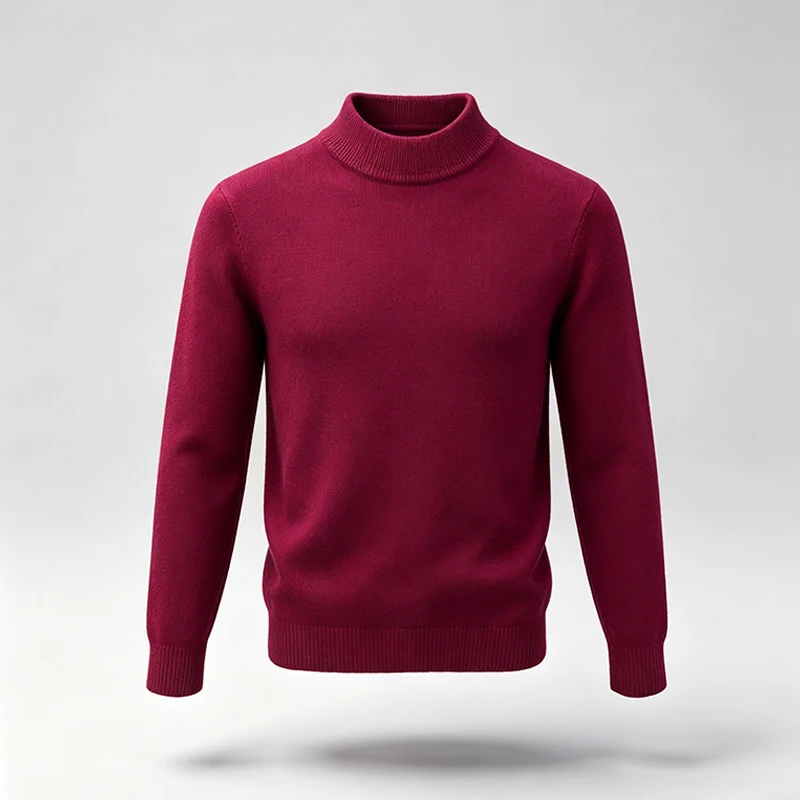 Herren Klassischer Halbrollkragen-Strickpullover Langarm Gerippter Saum Glatter Bequemer Stoff Vielseitig Herbst Winter Büro Einfache Bluse – Detail 11