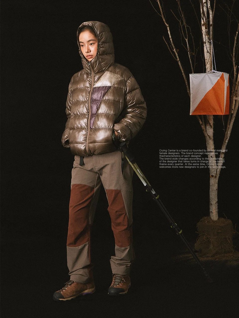 CryingCenter Graphene Hooded Jacket Color Block Inner  Casual Loose Fit Long Sleeve Youthful Popular Nylon Coat
