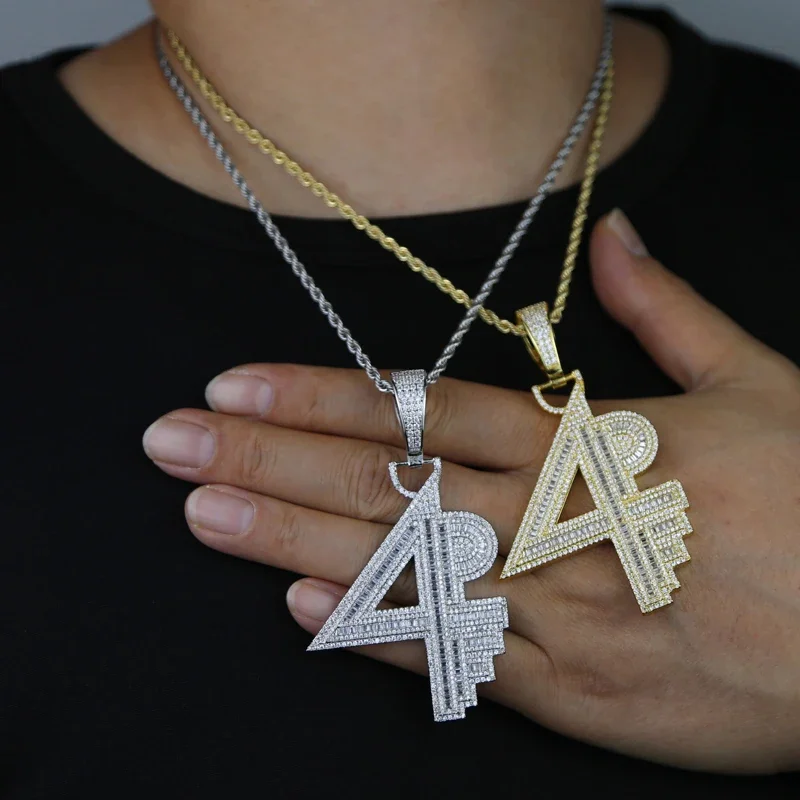 

Hip Hop Iced Out Bling CZ Paved Letter 4 Pendant Necklaces Men Women Fashion Personalized Party Jewelry Gifts