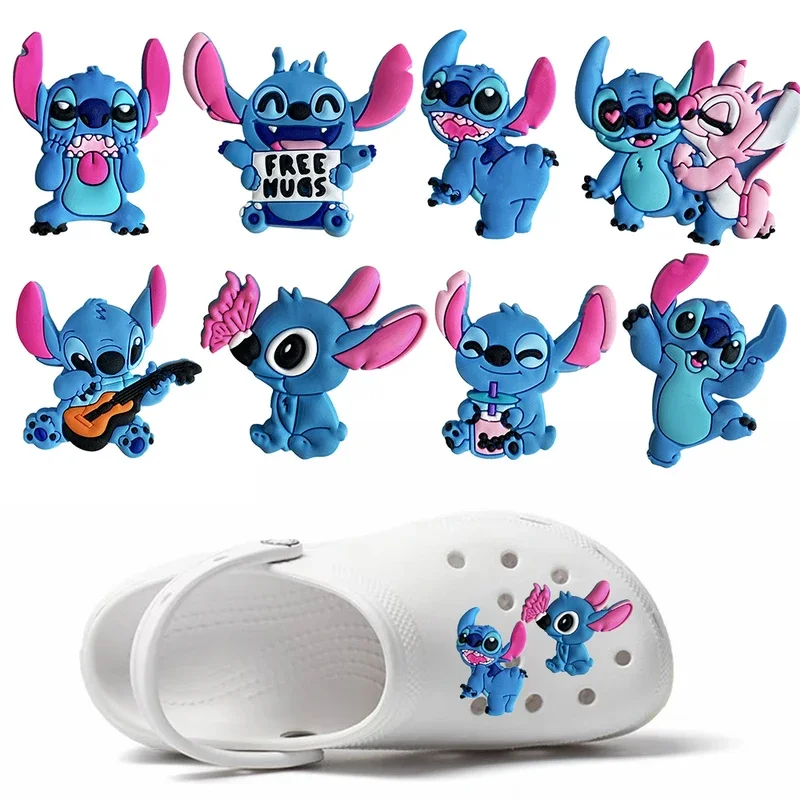 8-10pcs Disney Stitch Shoe Charms For Sandal Buckle PVC Cartoon Characters Stitch DIY Croc Decorations for kids Gifts