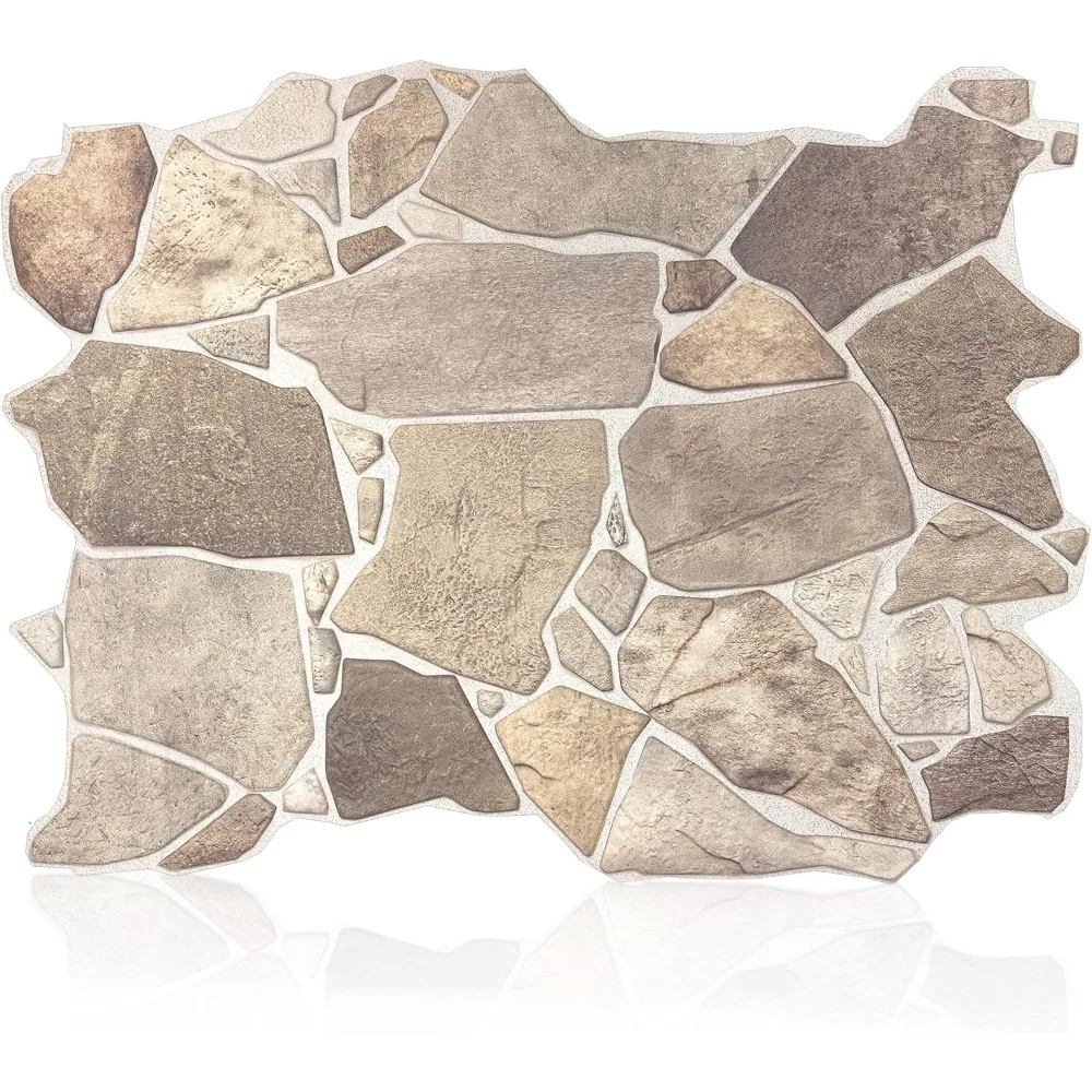 Paneles de pared de piedra sintética 3D Retro-Art, paquete de 10, Boulder salvaje gris beige marrón, hojas de PVC ligeras