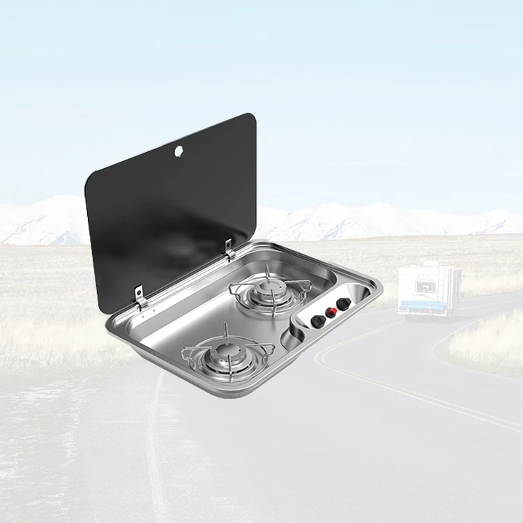 

Drop-In Two-Burner Stainless Steel Cooktop with Propane Ignition Stove Burner for RV Truck Campers Outdoor Kitchens