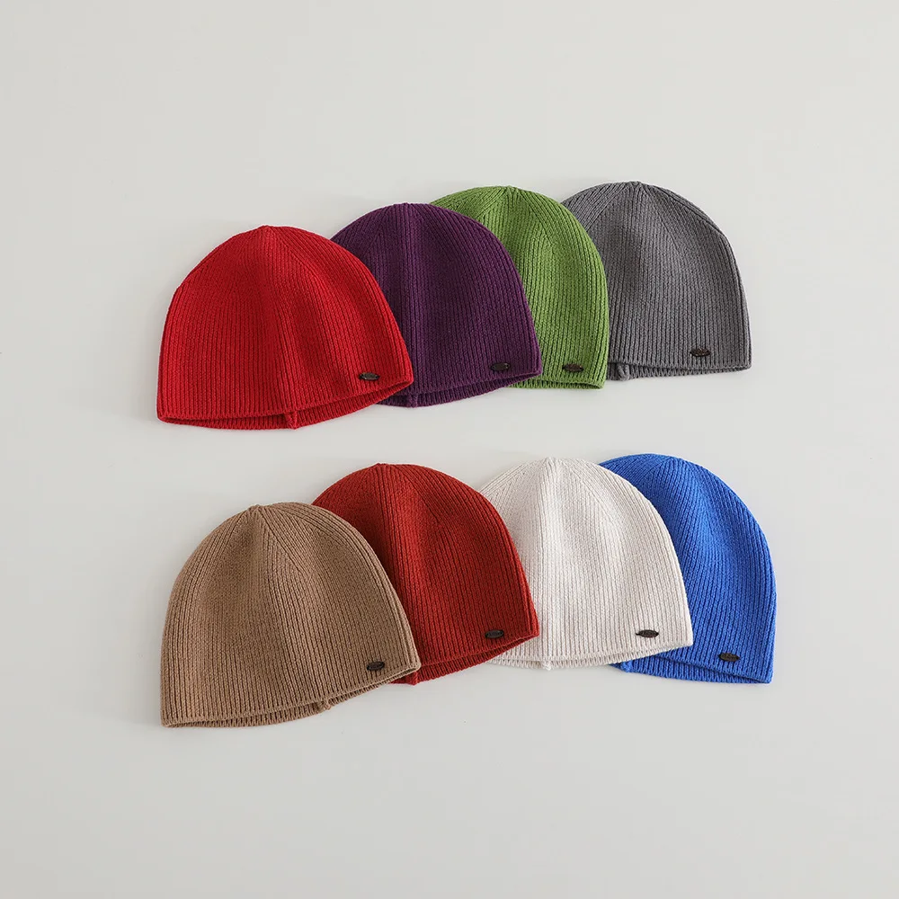 Autumn Winter Knitsuit Boy Girl Children Candy Color Solid Casual Knitted Hat Baby Warm Soft Cotton Cap Kid Fashion Kniting Caps