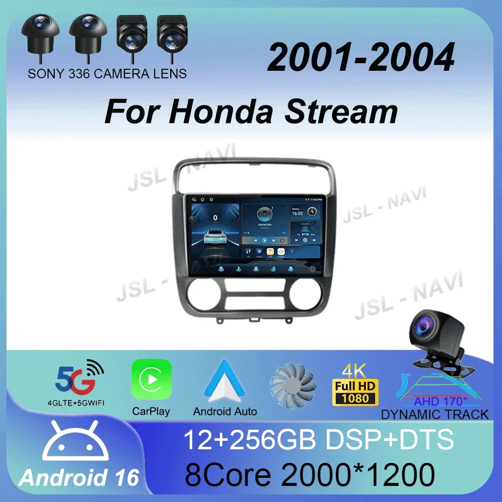 Android 16 Auto Car Radio For Honda Stream 2001-2004 2din Stereo Multimedia Video Player Audio MT/AT Navigation GPS Carplay QLED