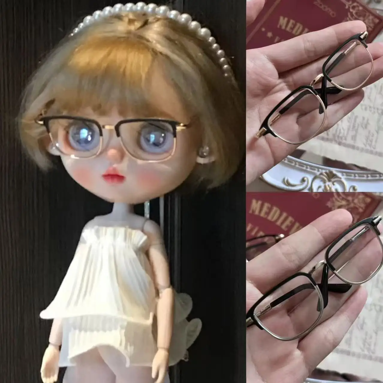 1/6 دمية بليث ملحقات النظارات المعدنية دمية التصوير الدعائم 8.5 سنتيمتر