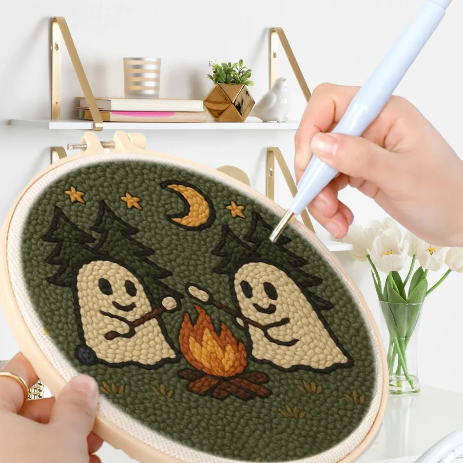 

GATYZTORY embroidery punch needle starter kit Halloween Gift Festival Decoration Creative Handmade Yarn Set 20x20cm with frame