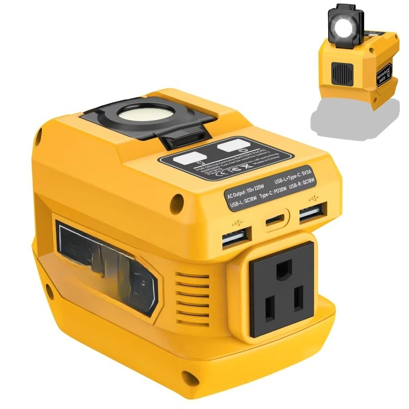 220W Portable Power Inverter Compatible with  20v Battery Converts DC 18v to AC 110V with AC Outlet Dual USB-A and 400mm