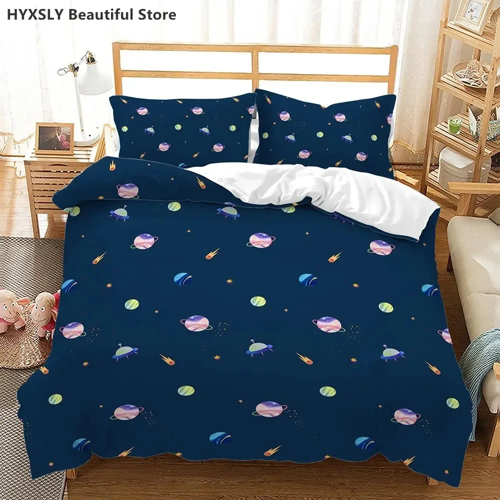 Planet Universe Themed Kid Bedding Set Planet Pattern Duvet Cover Outer Space Bedding Set Pillowcases Single Double King Queen