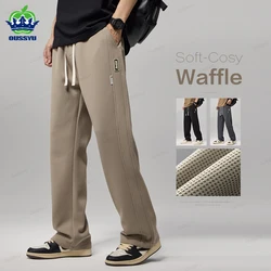 Spring Autumn Waffle Pattern Casual Pants Men Classic Elastic Waist Outdoors Jogger Khaki Grey Sports Trousers Male M-4XL Gift