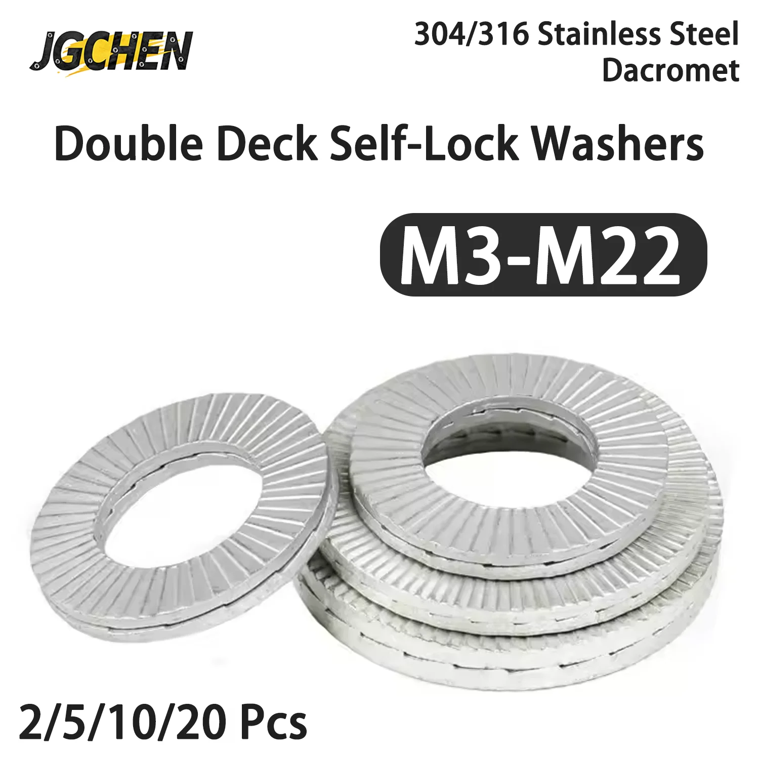 2-20 Pcs Double Deck Self-Lock Washers Genuine Wedge 316/304 Stainless Steel Dacromet M3 M4 M5 M6 M8 M10 M12 M14 M16 M18 M20 M22