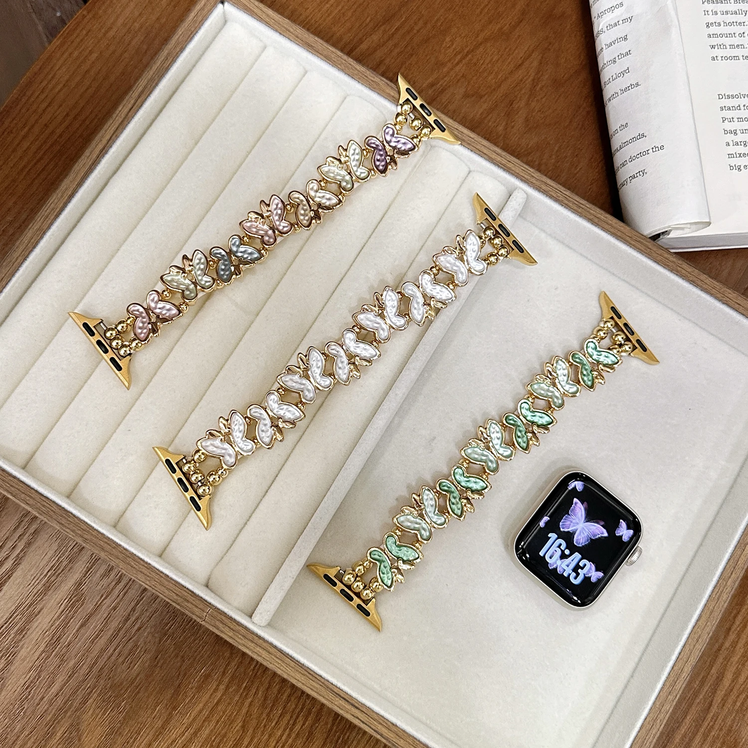 حزام سوار مرن على شكل فراشة لساعة أبل S10 42/46 ملم 38/40/41-45 لسلسلة IWatch Ultra 9 8 7-4 حزام نسائي أنيق