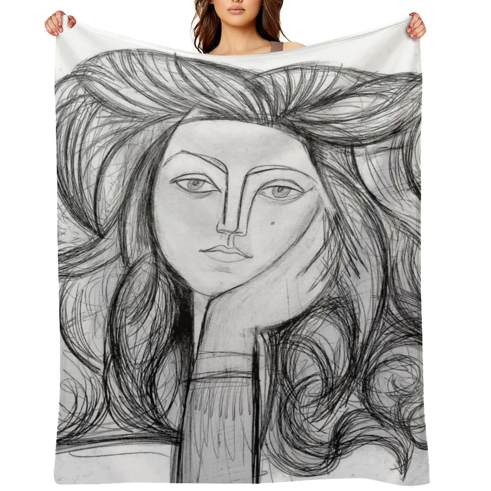 

FRANCOISE 1946 : Vintage Abstract Charcoal Print Throw Blanket halloween Retros Luxury Throw Bed linens Blankets