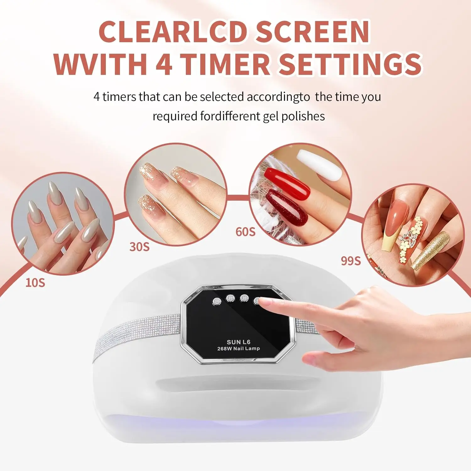 Lampe à ongles UV LED 268W, 45 perles LED, capteur automatique, grand espace, blanc